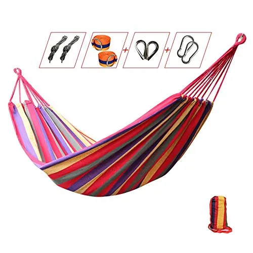 JTH Hammock Swing, Quick Dry Hammock Pieghevole Curvo Bamboo Spreader Bar Portatile Amaca per Campeggio Patio Esterno Cortile, Resistenza all'Acqua (Color : Red, Size : 2x1 m)