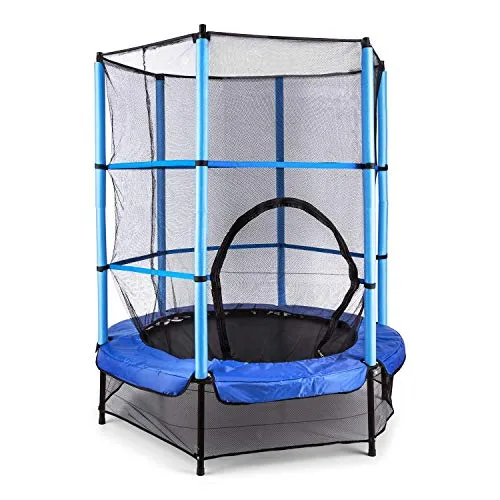 Klarfit Rocketbaby trampolino elastico per bambini piccola pedana per saltare (140 cm, rete di protezione interna, tappetino in polipropilene, corda per il Bungee, dai 3 anni d'età) - blu