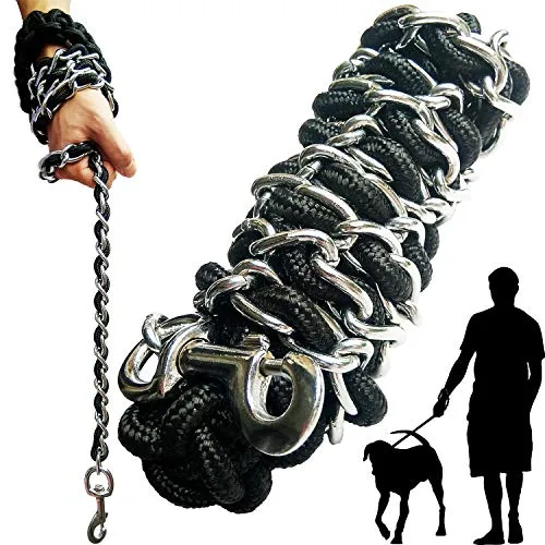 Guinzaglio per cani e cani in metallo corda collare per animali domestici, resistente e anti-morso, gancio 360 per cani di taglia media e grande (X-Large)