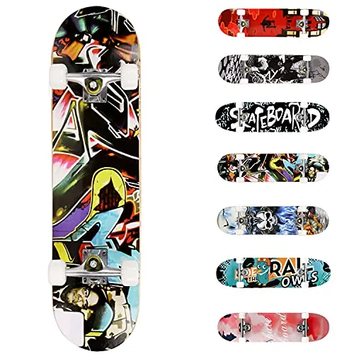 WeSkate Completo Skateboard per Principianti, 80 x 20 cm 7 Strati di Acero Double Kick Deck Concavo Skate Board per Bambini Adolescenti Giovani Adulti Ragazze Ragazzi