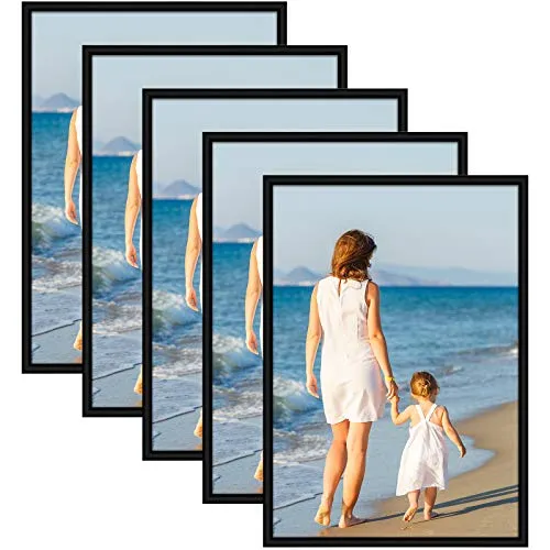 Alishomtll Cornice portafoto DIN A3, set da 5 pezzi, 29,7 x 42 cm, in plastica, per più foto, Nero