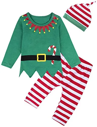 MOMBEBE COSLAND Costume Elfo Bimbo Natale Bambino Abiti Set (6-12 Mesi, Verde)
