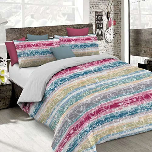 Italian Bed Linen Parure Copripiumino Fashion, Microfibra, Multicolore (Love Lines), 1 Piazza e Mezza