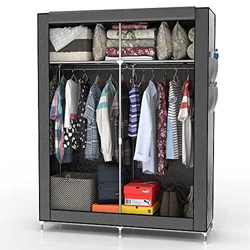 INTIRILIFE Armadio Guardaroba Pieghevole 108x170x45 cm in Grigio Cenere – Cabina Tessuto con Anta Richiudibile, Cerniera Zip e Appendiabiti – Camera da Letto Custodia de Campeggio