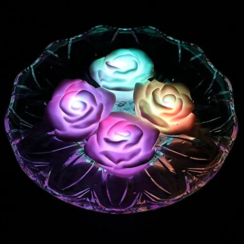 Ardux - Candele galleggianti a LED, a forma di rosa, a forma di fiore, impermeabili, cambiano colore, luce notturna, candele senza fiamma, con alimentazione a batteria (confezione da 4)