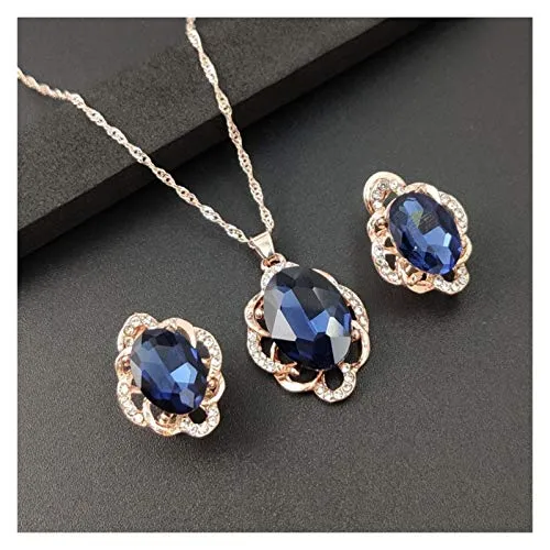 LPZW. Versione Coreana della Gemma ellittica Guadagna Guadagna Geometria Geometria Geometria Full Diamond Jewelry Set a Due Pezzi (Color : Blue)