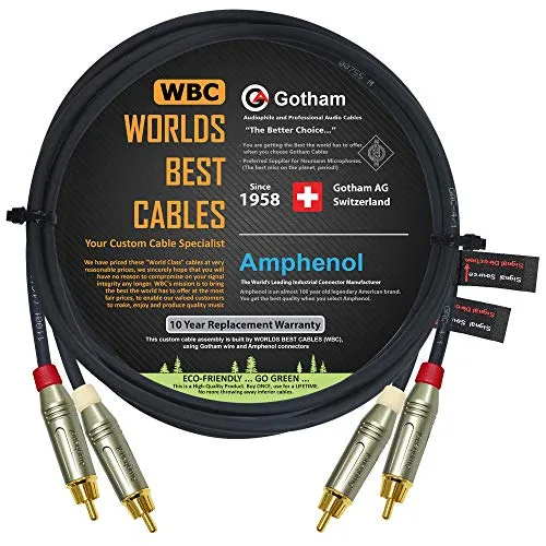 WORLDS BEST CABLES Gotham GAC-4/1 (Nero) - Cavo di interconnessione audio bilanciato Star-Quad con Amphenol ACPR Die-Cast, connettori RCA placcati in oro - direzionali