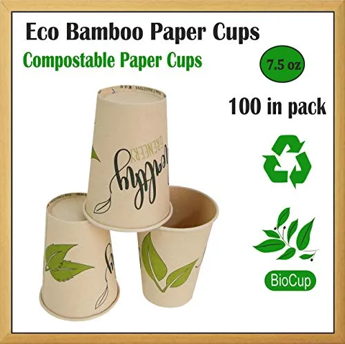 Bicchieri in carta di bambù da 100 pezzi, tazzine da caffè espresso lunghe, bicchieri bio per acqua, bicchieri in carta vending, bicchieri in carta biodegradabili