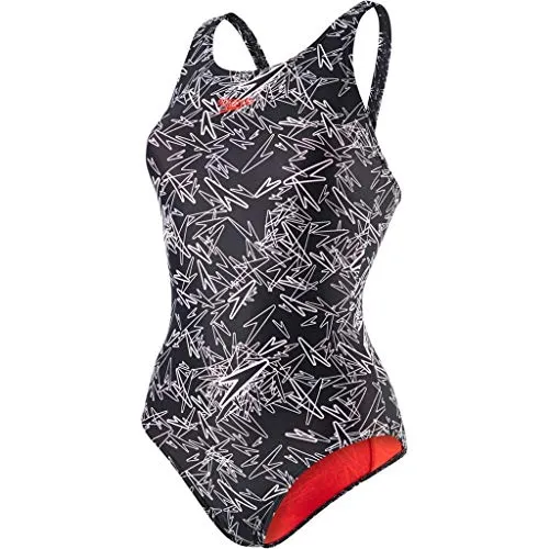 Speedo Boom Allover Muscleback, Costume da Bagno Donna, Multicolore (Black/Electric Pink/Lava Red Liner), 32 (IT 42)