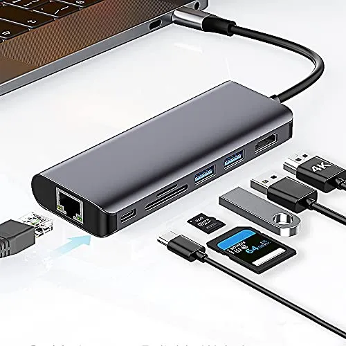 Hub USB C, 7 in 1 Adattatore USB C con uscita 4K HDMI, Ethernet 1 Gbps, 2 porte USB 3.0, lettore di schede SD/TF, compatibile per MacBook Pro,Samsung