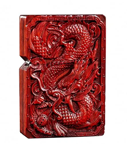 Naturale Huanghuali palissandro intaglio accendino scatola per Inserire kit Zippo (Dragon Phoenix)