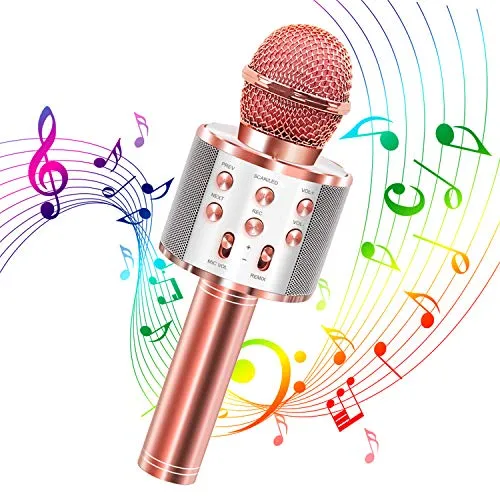 Karaoke Microfono, Bluetooth Karaoke microfono portatile senza fili 4.1 altoparlante con registrazione per adulti e bambini, compatibile con Android IOS PC (Oro rosa)