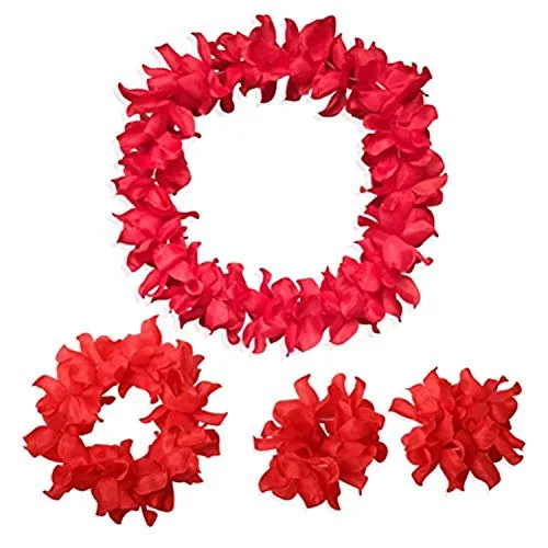 NFACE Hawaiian Luau Flower Leis Jumbo Collana Bracciali Set Fascia Rossa