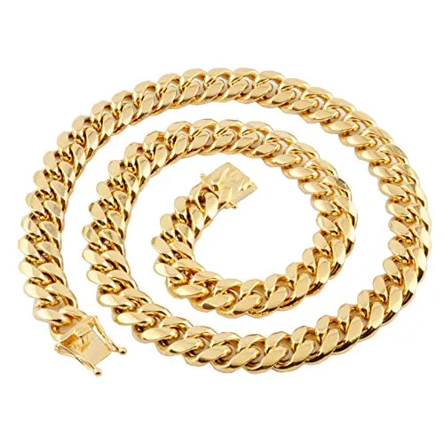 Beydodo Collana Catena in Acciaio Uomo Larghezza 12mm Catena Cordolo Maglia Cubana Lunghezza 66cm Catena Oro Hip Hop