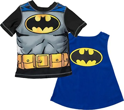 Warner Bros. T-Shirt da Mare Batman Maglietta a Maniche Corte per Bambino con Mantello Asciugamano Staccabile (2 Anni)