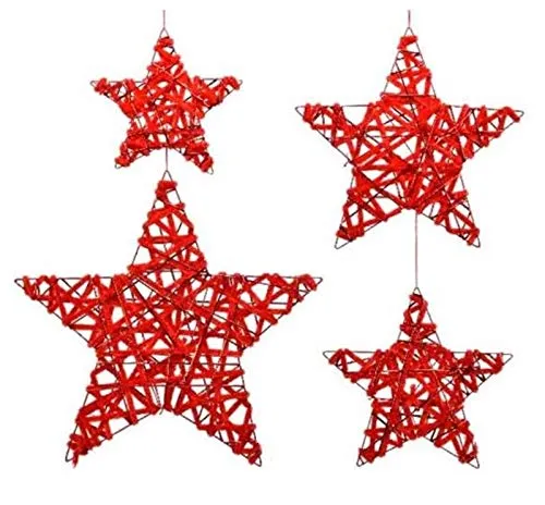 Kaemingk Gruppo 4 Stelle in Ferro da Appendere Colore Rosso Natale Decorazioni, Multicolore, 8719152665877