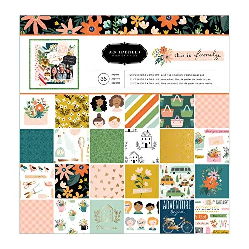 Jen Hadfield American Crafts 12" x 12" Pebbles This Is Family Paper Pad - Copper Foil Accented, Single-Sided Patterned Papers - 36 Sheets