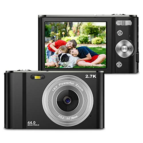 ZORNIK 2.7K Fotocamere Digitali Compatte 2,88 Pollici LCD Ricaricabile HD 44 Mega Pixel, Zoom Digitale 16x, Studenti per Adulti/Anziani/Bambini (black)