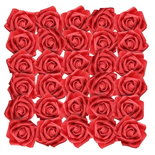 BELLE VOUS Fiori Artificiali (50 Pezzi) - Rose Artificiali Rosso con Gambo 19cm- Reale Cercando Rose Finte per DIY Matrimoni Nuziale Bouquet, Centrotavola, Casa Giardino Partito Decorazioni