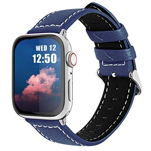 Fullmosa Cinturino per Apple Watch 45mm/44mm/42mm/49mm, Jan Cinturino in Pelle con Chiusura in Acciaio Inossidabile Compatibile con iWatch Serie 8 7 6 5 4 3 2 1, Apple Watch SE/SE 2/ Ultra, Blu Scuro