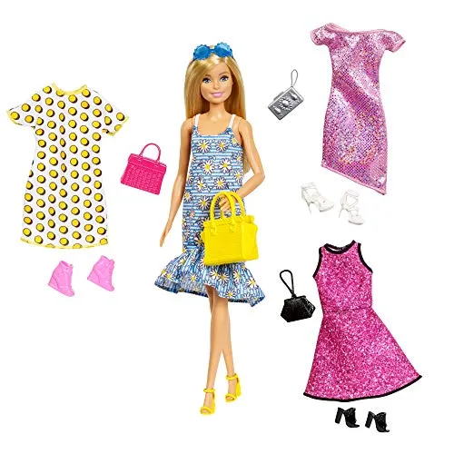 Barbie Bambola con 4 Outfit Diversi e Accessori, Giocattolo per Bambini 3 + anni, GDJ40