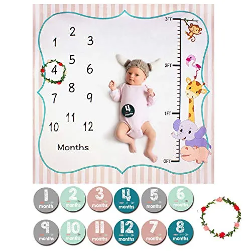 ANBET Coperta Bambino Mensile Milestone, Fotografia di Sfondo Neonato Prop Foto Adesivi mensili e Corona per Ragazze dei Ragazzi - 120 × 120 cm