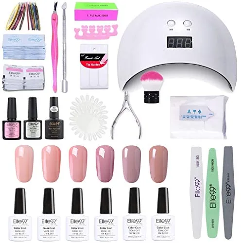 Elite99 Smalto Semipermanente per unghie Kit di Partenza in 6 coloris Gel 24 W LED Lampada UV Nail Dryer Soak Off Topcoat Basecoat Nail Art Tool Set di Adesivi per Manicure Set per Manicure 10ML C006