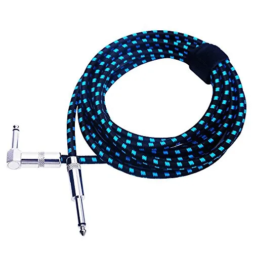 Rayzm Cavo Jack 1/4" da 5 Metri Noiseless per Chitarra/Basso, Connettore Maschio Mono e Cavo Avvolto in Tessuto Blu e Nero