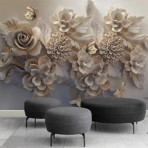 Fotomurali da parete murale del fondo del sofà del salone della farfalla del fiore della 3D,500X320CM(WxH)