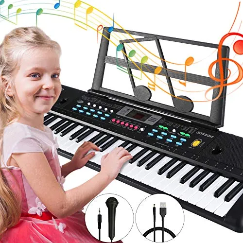 Magicfun Tastiera Elettronica, Chargeable Tastiera Portatile Pianoforte Musicali con 61 Tasti, Multifunzione Digitale Tastiera con Leggio e Microfono, Giocattolo educativo per Bambini Regalo