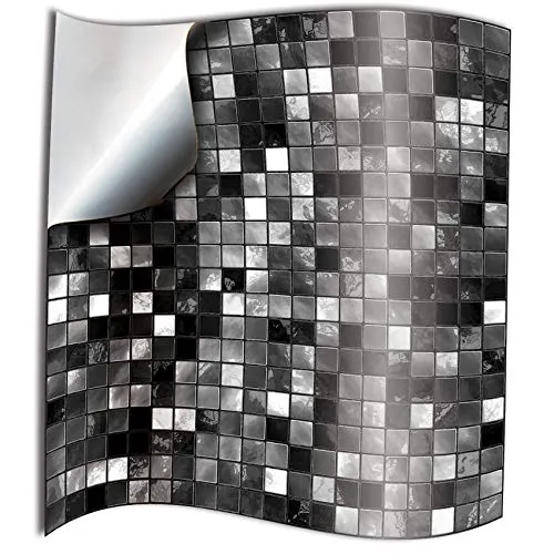 Tile Style Decals 24 Pz Nero Bianco Adesivi per Piastrelle Formato 15 x 15 cm Cucina Adesivi per Piastrelle per Bagno Cucina Adesivi - Coperture per Piastrelle in Vinile Piatto Stampato in 2D Sottile