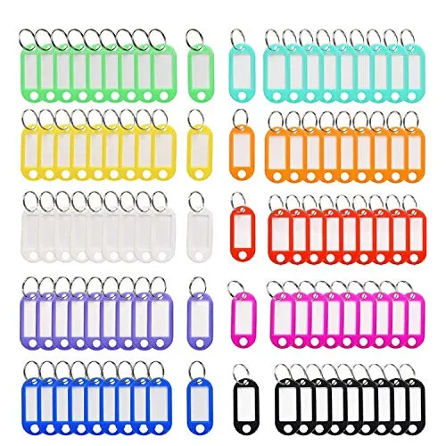 NIAGUOJI - Etichette per chiavi domestiche con anello diviso, etichette identificative, 10 colori, portachiavi per auto, etichette identificative bagagli, carta rimovibile e sostituibile,100 pezzi