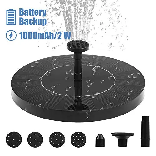 IdealHouse Pompa per Fontana Solare con Batteria per Fontana da Nuoto da 2,5 W 800 mAh con 4 Ugelli per Acquari da Giardino per Piccoli Bagni di Uccelli