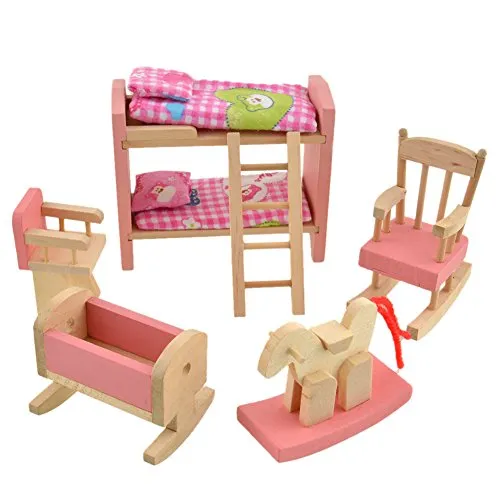 Demiawaking Set Mobili In Legno delle Bambole Casa delle Bambole di Miniatura Giocattolo per Bambini (Letto a Castello)