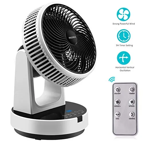 Ventilatore da Tavolo Turbo, FOCHEA Ventilatore Silenzioso 12 Velocità con Telecomando, 9H Timer, Oscillazione Orizzontale e Verticale Ventola Automatica di Circolazione dell'aria per Casa, Ufficio DC