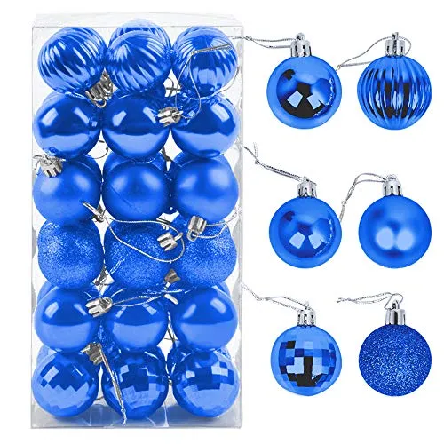 ZoneYan Palle di Natale 4cm, 36 Pezzi Palline Dell'Albero di Natale, Addobbi Natalizi Palline per Albero, Set Palla di Natale, Albero di Natale Palla Decorazioni con Albero Natale Scintillante (Bleu)