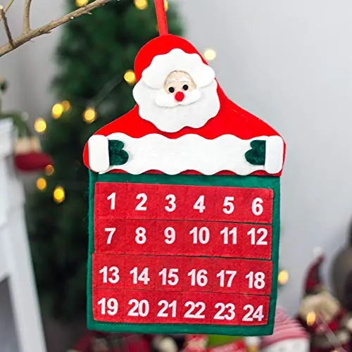LOHOX Feltro Albero di Natale Calendario dell' Avvento Conto alla Rovescia Calendario a Forma di Albero di Natale con Mini Tasche Calendario da Appendere Decorazione di Parete