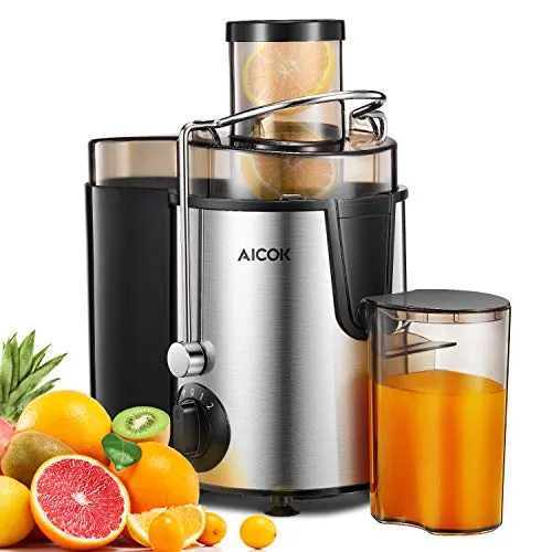 Centrifuga Frutta e Verdura Aicok Estrattore di Succo a Freddo con 65MM Bocca, Piedi Anti-scivolosi e Facile Pulizia, Centrifuga di Acciaio Inox con 3 Velocità, Funzione Anti-Intasamenti, Senza BPA