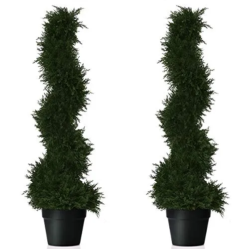 Costway Coppia di Alberi Artificiali a Spirale, Albero di Cedro Set di 2 Pezzi, Verde, 92cm