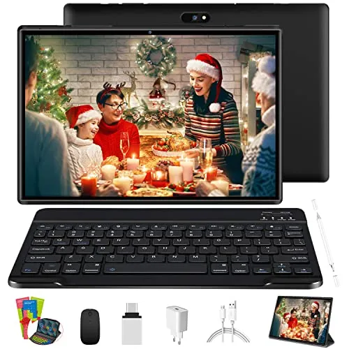 Tablet 10 Pollici Tablet PC,Android 9,8000mAh, 8MP+5MP,1280 * 800 IPS,Doppia SIM,GPS,WiFi,Ttastiera Bluetooth,Mouse,Custodia per Tablet e Altro Incluso-Nero