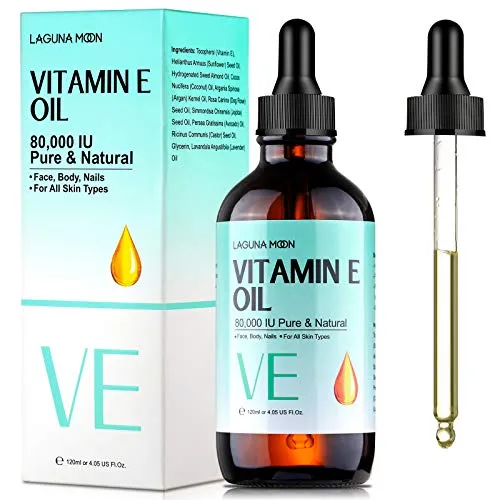 Lagunamoon Olio Viso Vitamina E, Olio Idratante Vitamina E Naturale per Pelle, Viso, Rughe, Macchie Scure, Crescita dei Capelli - 120ml