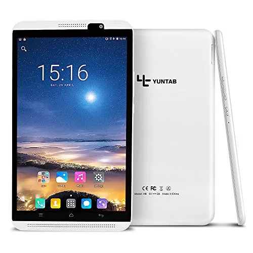 Yuntab H8 PhonePAD 4G Lte Tablet PC, Display da 8 pollici IPS 1280*800, Processore MT6735P Quad-Core, RAM 2GB, HDD da 16 GB Android 7.0 phablet con Doppia SIM & Fotocamera,Bluetooth, Wifi (Bianca)