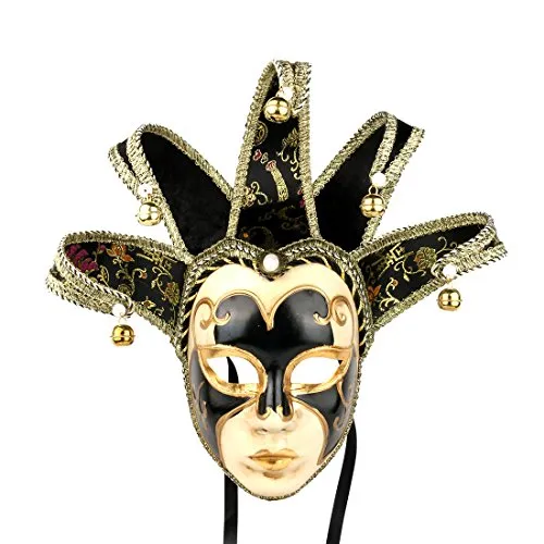 YU FENG Jester Bells - Maschera veneziana a forma di campana, taglia unica, colore: nero