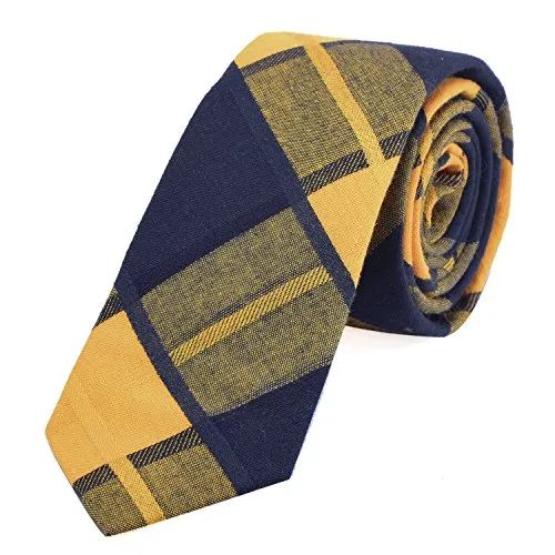 DonDon cravatta di cotone stretta a quadri da uomo 6 cm - giallo blu scuro