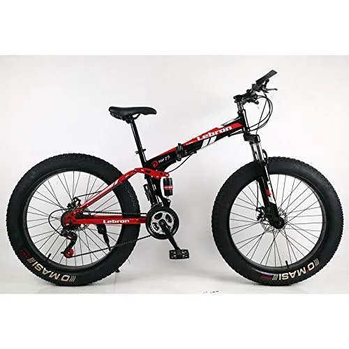 DARTS Bicicletta da Neve ATV Pieghevole a Doppio Assorbimento degli Urti Freno a Disco a velocità variabile Mountain Bike 26 Pollici 4.0 Ruota Larga Pneumatico Grasso-Nero Rosso_26 * 4.0