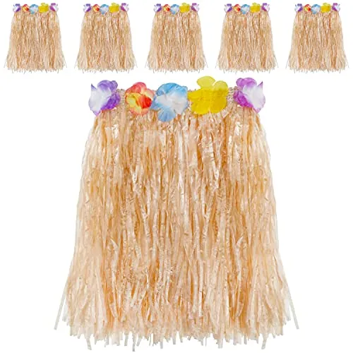 Kurtzy Hula Gonna (6 Pezzi) - (41cm Lungo) Oro Hawaiana Erba Gonna con Fascia Elastica in Vita, Seta lei Fiori per Festa in Costume, Compleanni, Spiaggia Celebrazione