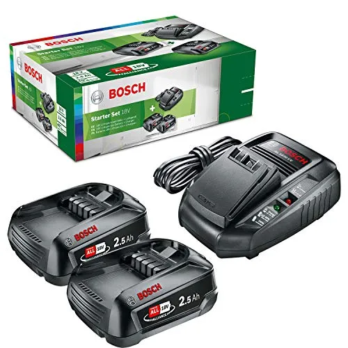 Bosch DIY Starter Set con 2 Batterie ricaricabili, Caricabatterie rapido, Cartone (18 V, 2,5 AH)