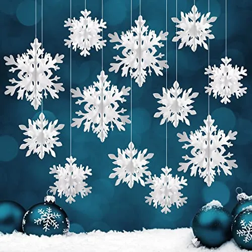 Becellen 12 Pezzi 3D Fiocchi di Neve per Albero di Natale, Decorazioni Natalizie Bianche Fiocchi di Neve Decorativi Ornamenti Pendenti da Appendere Addobbi Natalizi per Albero Fai da te