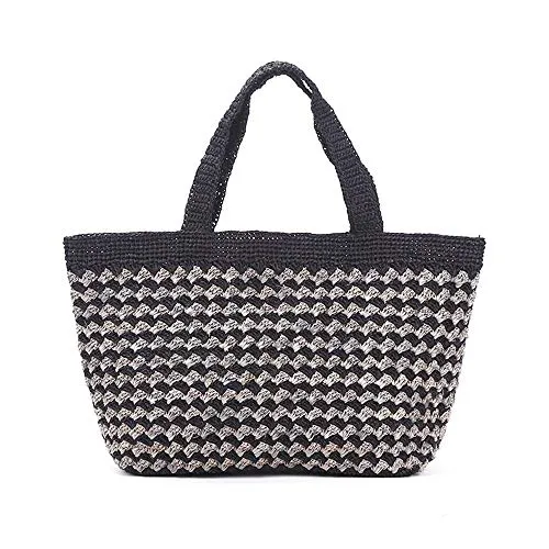 CuteLife Borsa di Paglia Fatto a Mano all'Uncinetto Paglia Femminile del Sacchetto Sen Serie Mare Beach Holiday Portable Regali di Festa (Colore : Grigio, Size : One Size)