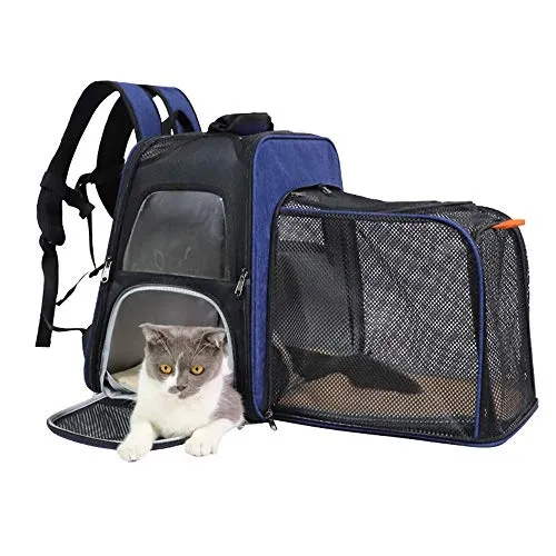 QIANG Zaino Porta Animali Estensibile Sia per Cani di Piccola Taglia Che per Gatti, Cuccia Portatile/Trasportino Estraibile Indicato per Viaggi Sia Lunghi Che Corti, Carico Massimo 10 kg,Blue